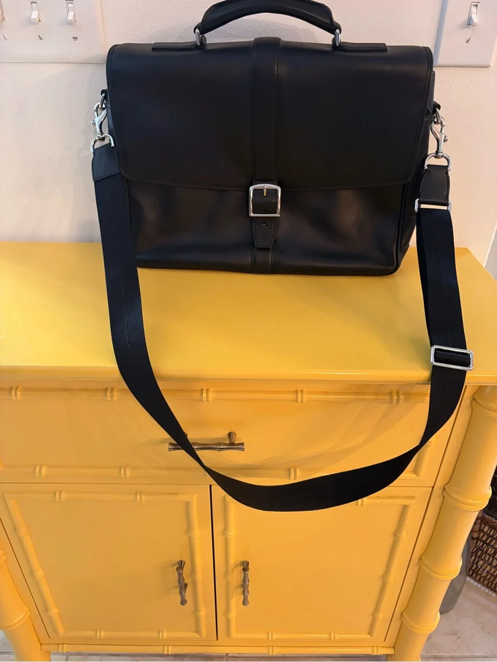 Coach Black Leather Men's Briefcase with Adjustable Strap